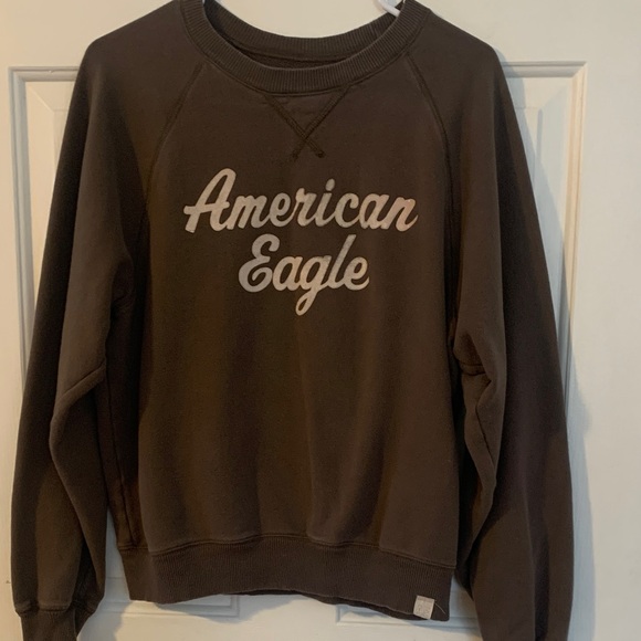 American Eagle Outfitters Tops - American Eagle Outfitters Brown Crewneck with Cream Script